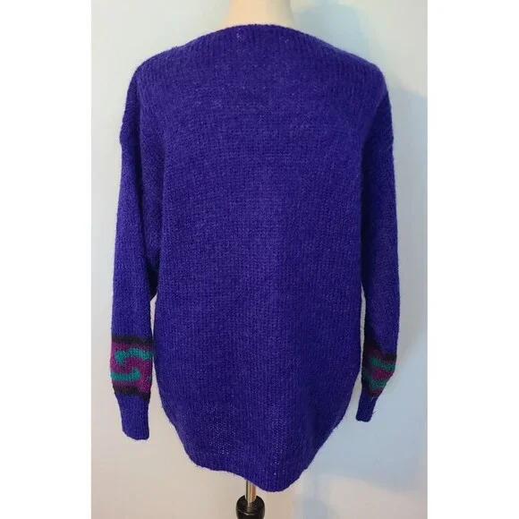 Cambridge Spirit Women L Purple Colorful Wool Blend Abstract 80's Style Pullover - Picture 2 of 13